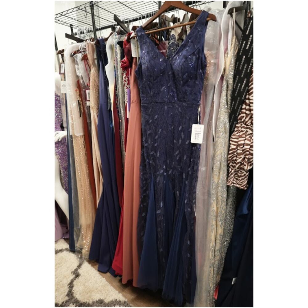 House of Jovelle Evening Gown Dress Women M Navy Blue Mermaid Formal Elegant - Picture 5 of 7